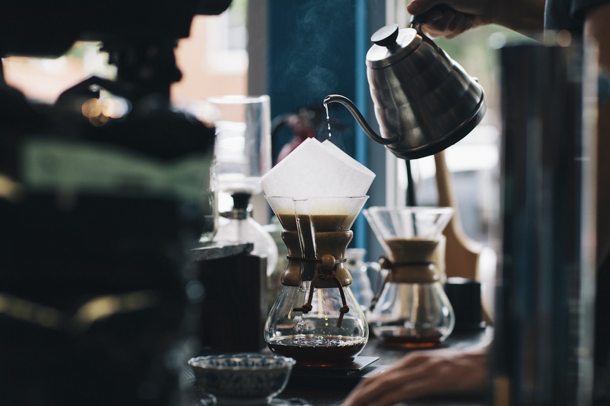 Pour-over coffee being prepared at Opus